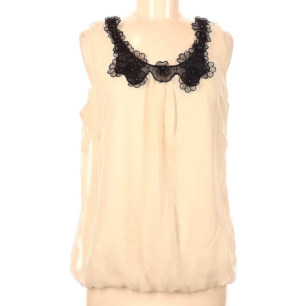 DressBarn Dress Barn Sleeveless beige/ivory Blouse top black flower lace M